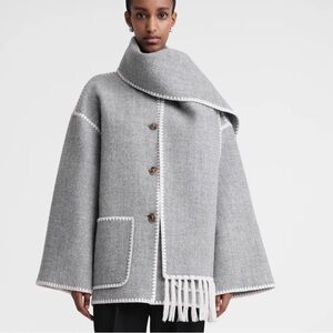 TOTEME GRAY SCARF WOOL COAT